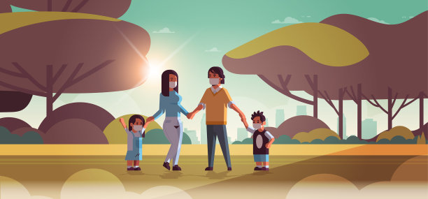 家人戴着防毒面具污染空气图片下载