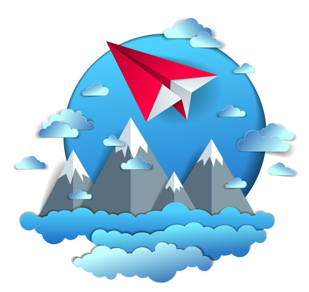 纸飞机在多云的天空上空飞行，风景优美图片下载