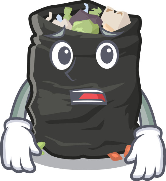 害怕卡通垃圾袋放在桌子旁边图片下载