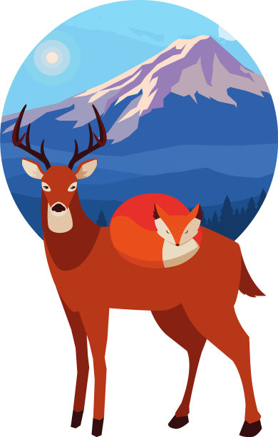 狐狸和鹿哺乳动物快乐的秋天季节设计图片下载
