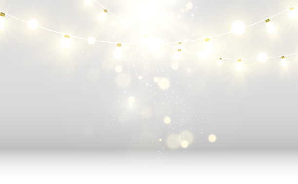 圣诞节明亮，美丽的彩灯，设计元素。设计圣诞贺卡的发光灯。花环，轻圣诞装饰品。图片下载