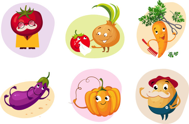 可爱快乐的蔬菜人物设置有趣图片下载