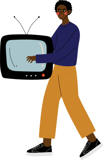 年轻的非裔美国人背着复古电视男图片下载