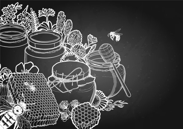 蜂窝周围的图案蜂蜜瓶图片下载