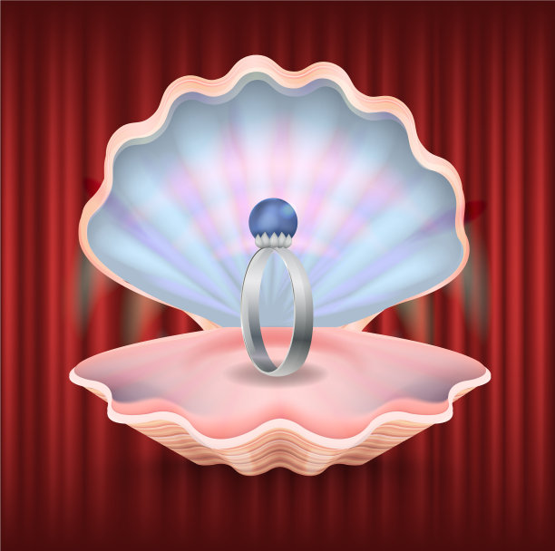 珍珠配订婚戒指，贝壳配珠宝图片下载