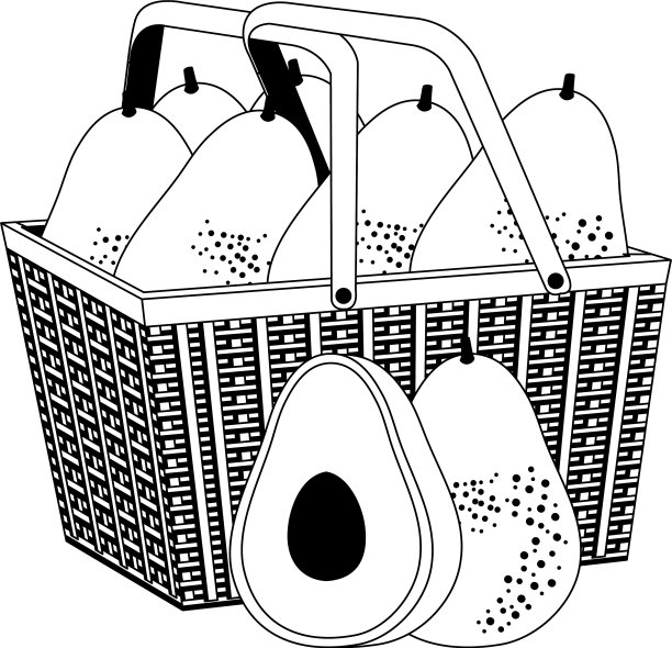 新鲜的牛油果和蔬菜放在篮子里图片下载