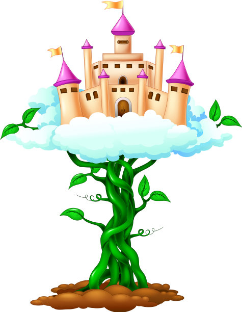 有趣的城堡在绿树卡通图片下载
