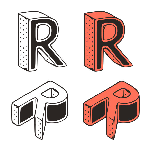等距字母r涂鸦矢量插图在白色背景。风格化字母剪辑艺术。图片下载