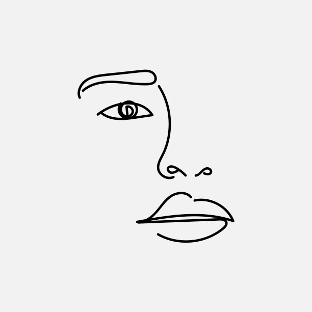 抽象绘画女孩的脸极简主义和简约矢量插图。极简的手绘草图。图片下载