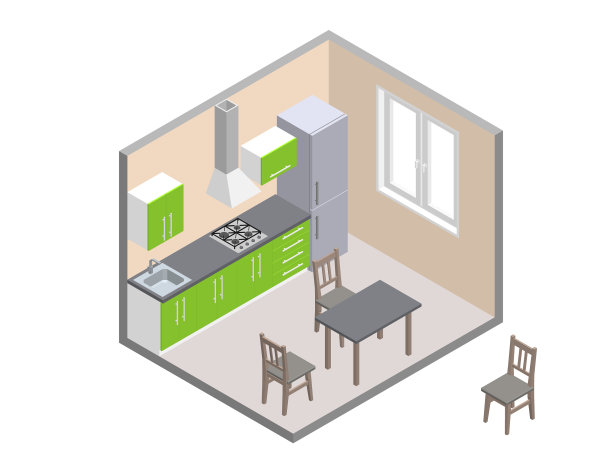 室内厨房空间三维等距投影图片下载