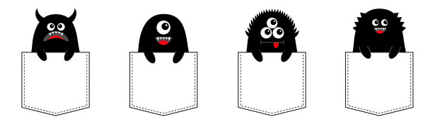 卡通怪物设置坐在口袋黑色图片下载