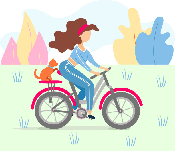 年轻的女孩骑着一辆有狗味的自行车图片下载