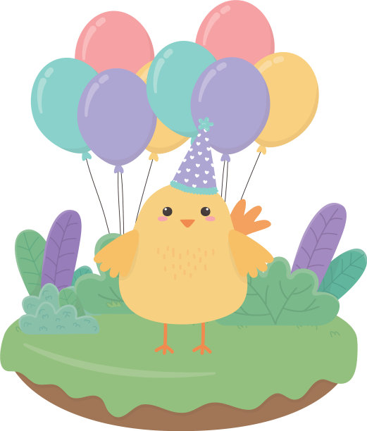 小鸡卡通与快乐生日图标设计图片下载