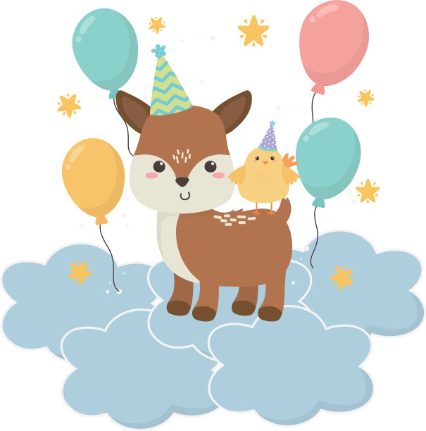 驯鹿和鸡，还有生日快乐图标图片下载