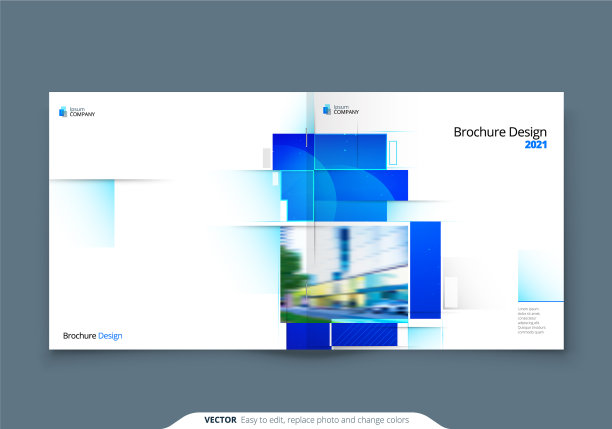 蓝色方形小册子封面模板排版设计图片下载