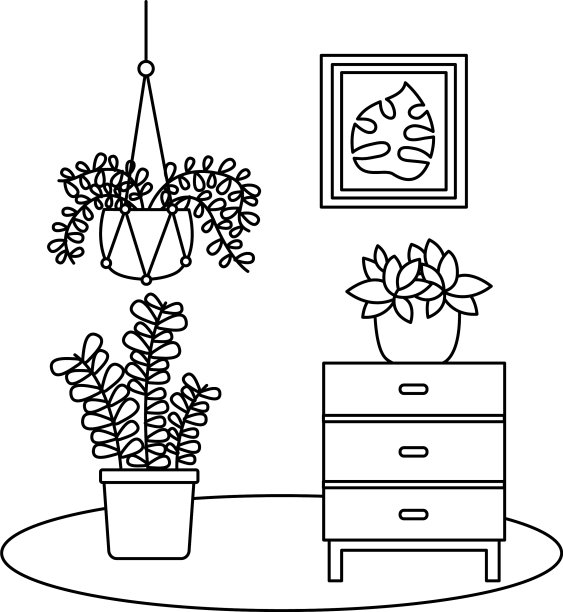 花盆内的植物和家具设计图片下载