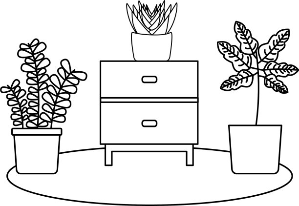 花盆内的植物和家具设计图片下载