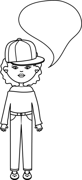 戴着运动帽和说话泡泡的可爱女人图片下载