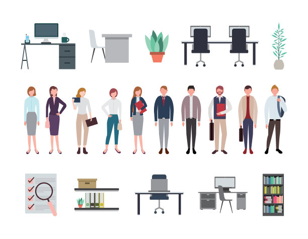 商务人士和办公设备图标图片下载