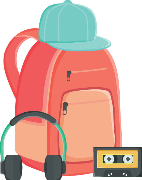 带运动帽和磁带的书包图片下载