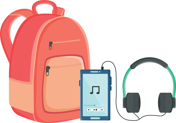 带音乐耳机和书包的智能手机图片下载