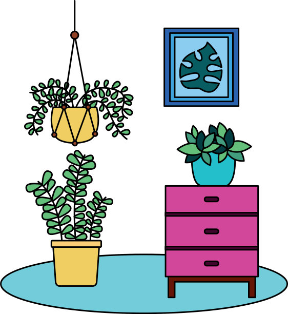 花盆内的植物和家具设计图片下载