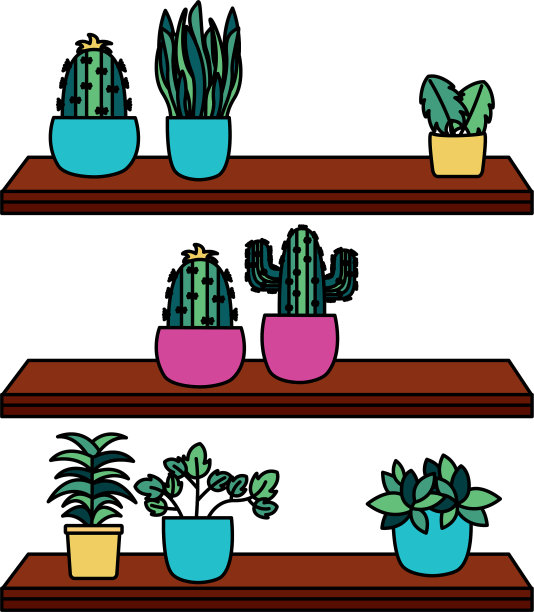 花盆内的植物和家具设计图片下载