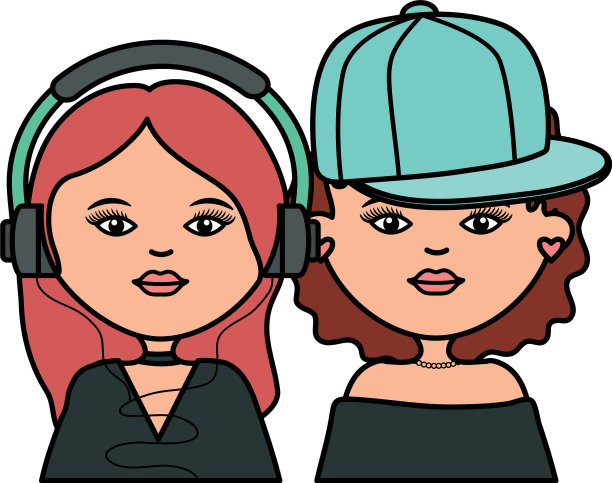 戴着耳机和运动帽的都市可爱女孩图片下载