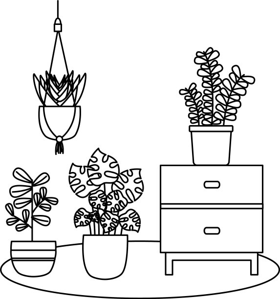 花盆内的植物和家具设计图片下载