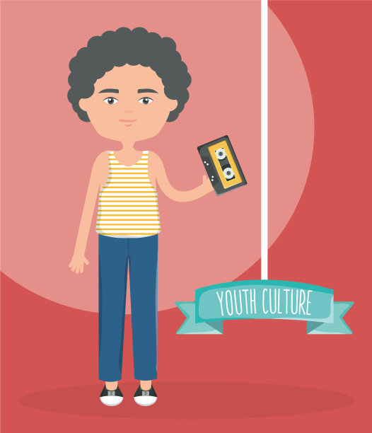 快乐的小男孩与磁带都市风格图片下载