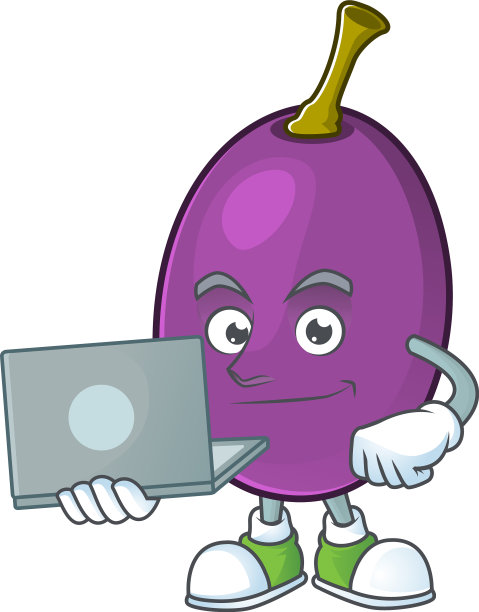 笔记本电脑上白色的葡萄酒水果卡通人物图片下载