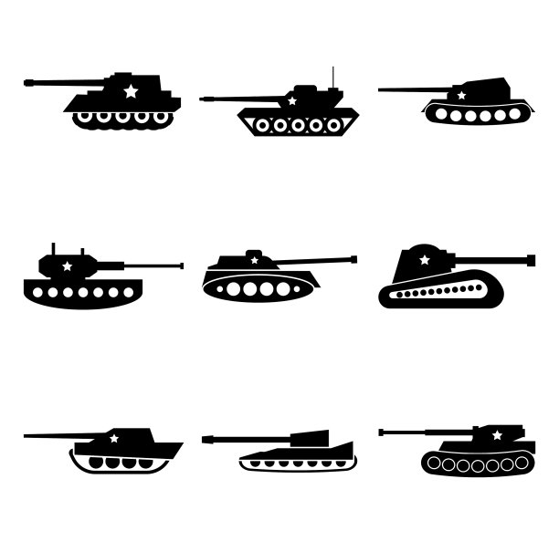 设置军用坦克黑色图标组成少年图片下载
