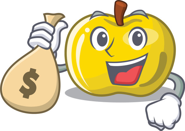 带钱袋的黄色苹果片卡通图片下载