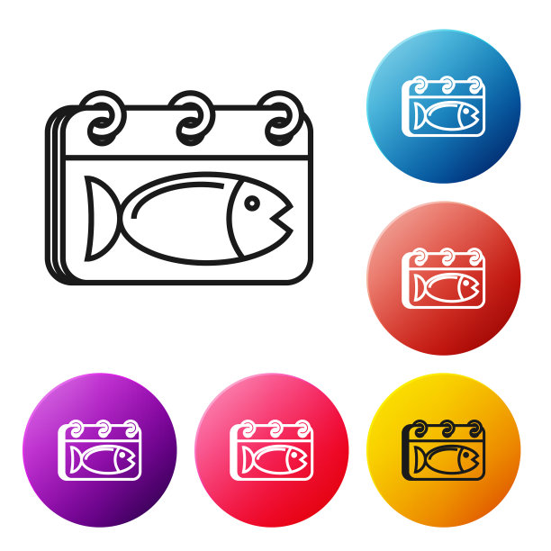 上带有鱼图标的黑线日历图片下载