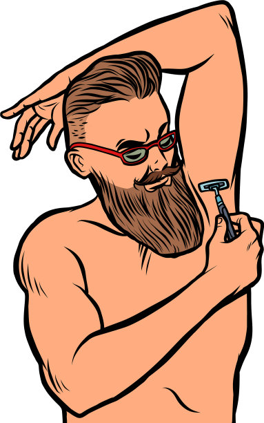 留胡子的潮人用剃刀刮腋窝图片下载