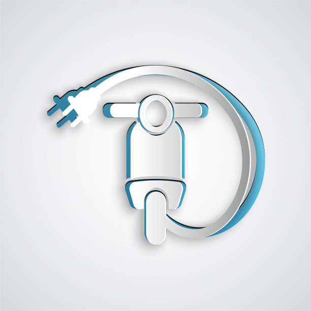 剪纸电动摩托车图标孤立在灰色图片下载