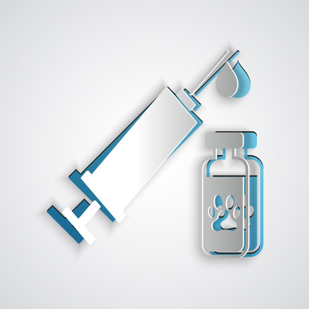 剪纸注射器与宠物疫苗图标分离图片下载