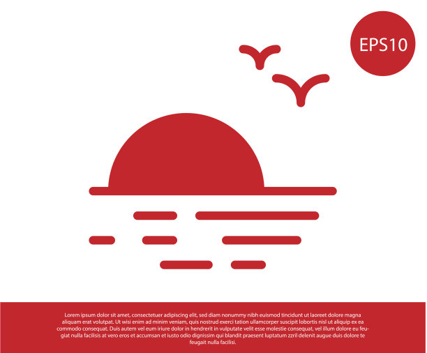 红色日落图标孤立在白色背景图片下载