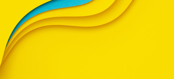 摘要创意彩纸几何构图横幅背景以亮黄色和浅蓝色为曲线色彩图片下载