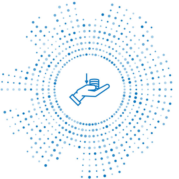 蓝线钱手上的图标孤立在白色上图片下载