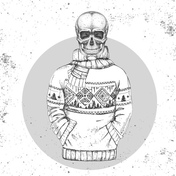 手绘嬉皮士头骨与套头衫图片下载