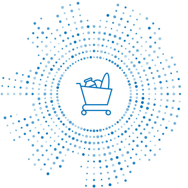 蓝线购物车和食品图标隔离上图片下载