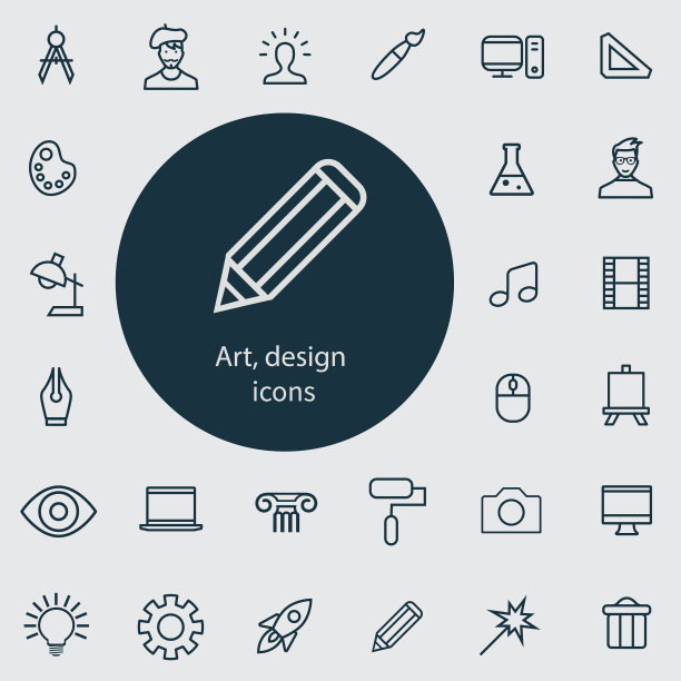 艺术设计轮廓薄平面数字图标集图片下载