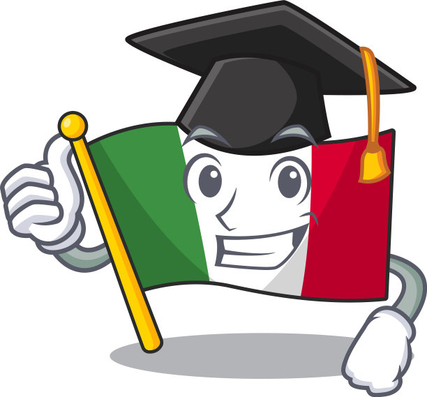 毕业意大利国旗放在卡通桌上图片下载