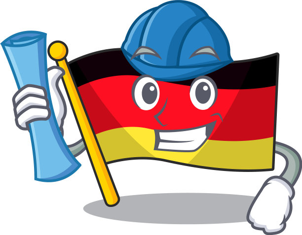 建筑师德国国旗在卡通杆上飘扬图片下载