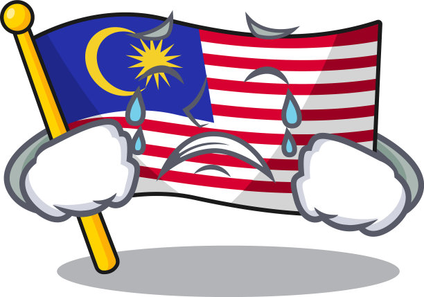 哭喊的马来西亚国旗悬挂在卡通杆上图片下载
