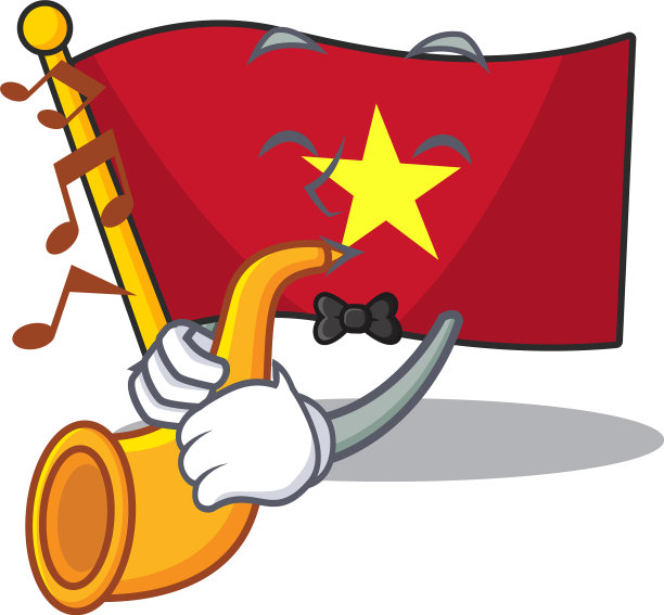 吉祥物杆上飘扬着越南国旗图片下载