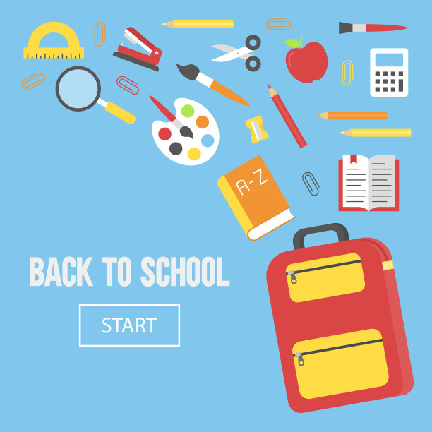 蓝色背景的学校用品图片下载