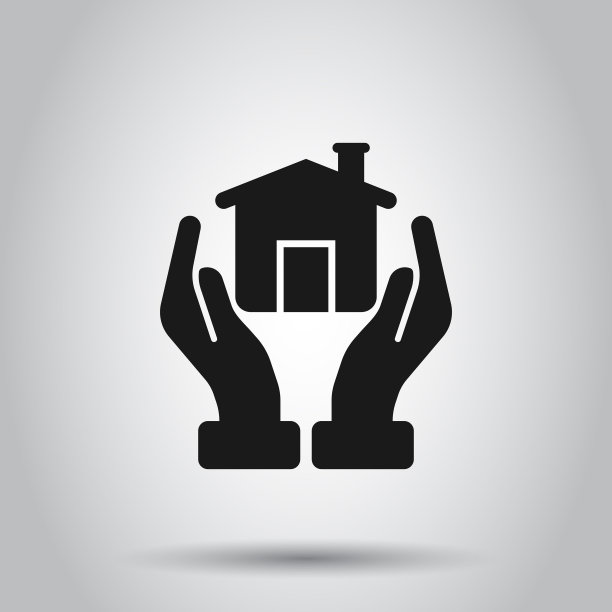 家居护理图标在平式手持房屋上图片下载