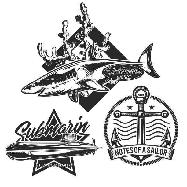 设置水下物品的复古标志图片下载